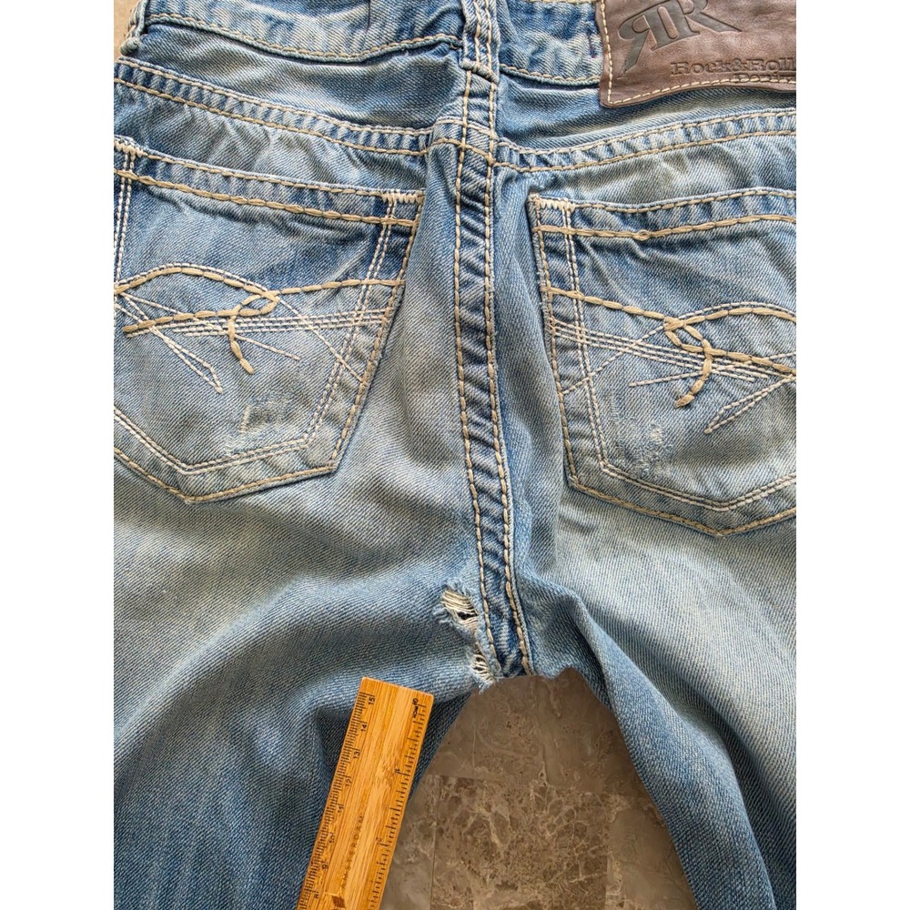Rock & Roll Cowboy Double Barrel Relaxed Straight Jeans Mens 29x34 Blue Denim - Picture 12 of 16